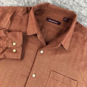 Tommy Bahama Mens XL Brown Silk Cotton Blend Long Sleeve Button Down Shirt